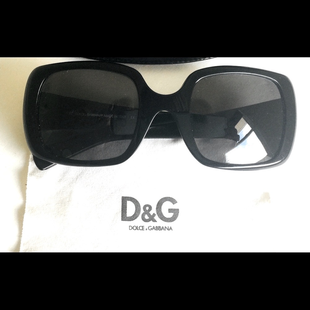 Dolce&Gabbana Sunglasses large Black square Frame Black lenses leather temple